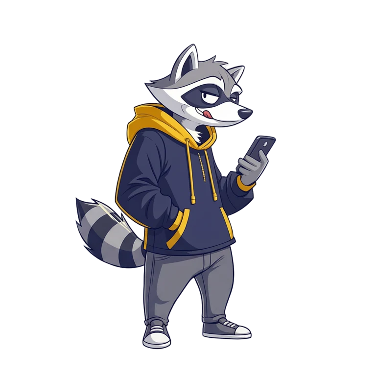 Raccoon typing a message